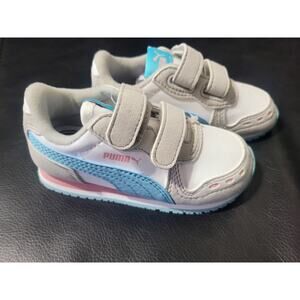 Puma US 7C Cabana Racer Easy On Toddler Girl Tennis Shoes Straps,Pink Blue Gray
